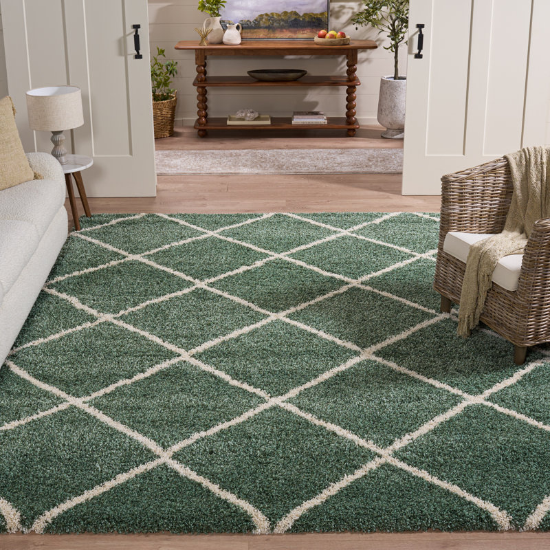 Cotswald Performance geometric rug, Rectangle 8 pi x 10 pi, Ivoire / vert