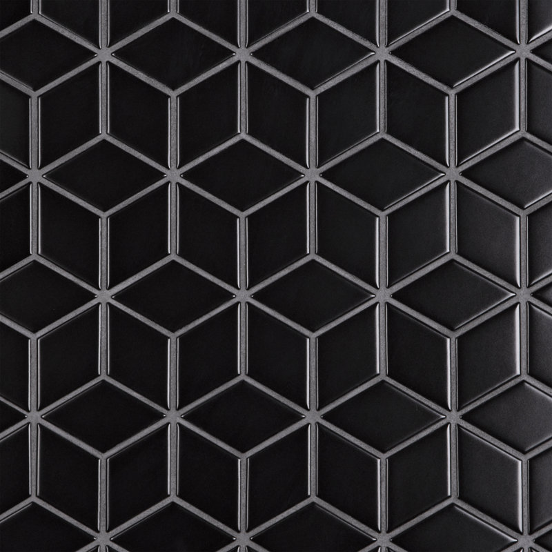 Metro Rhombus 10-1/2 " x 12-1/8 " Porcelain Mosaic Floor & Wall Tile, Matte Black
