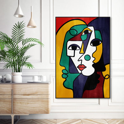 "Three Parts Face", Cubist Woman Face Modern White Canvas Wall Art Print For Bedroom