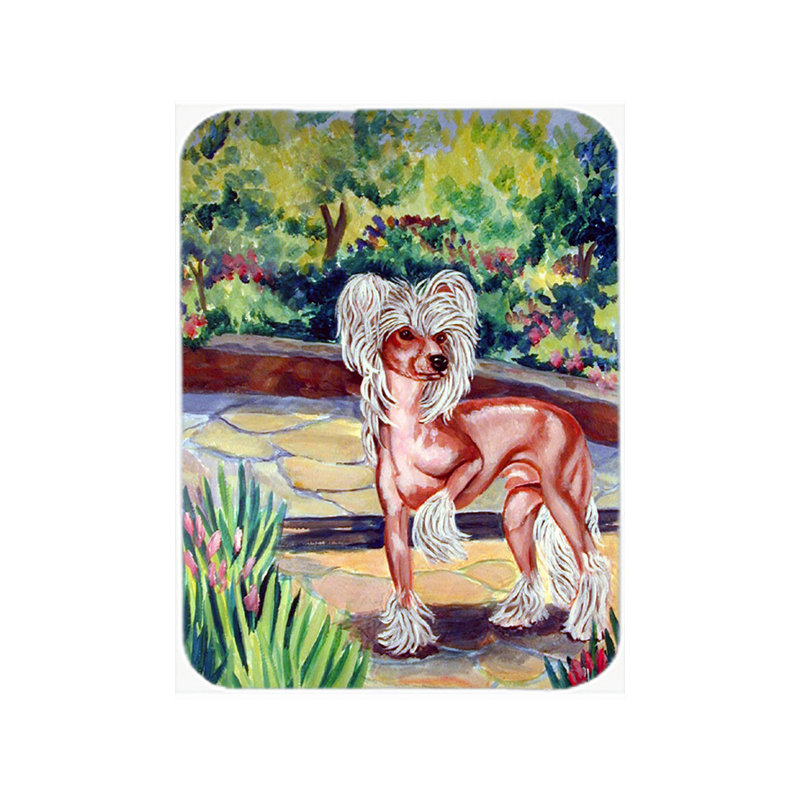 East Urban Home Chinese Crested on the Patio Glass Cutting Board