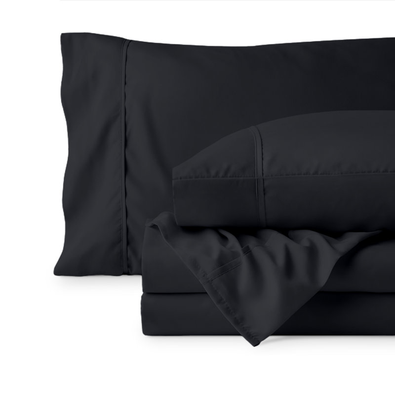 22" Deep Pocket Microfiber Sheet Set, Full Sheet Set with 2 Pillowcases, Black