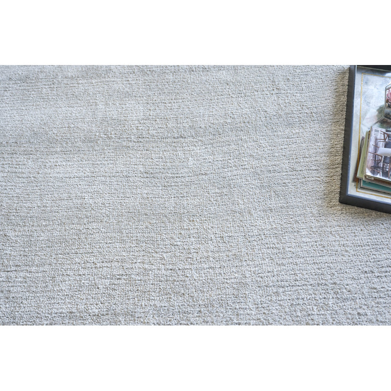 Rectangle Plush Solid Color Hand-Knotted Flatweave Wool Area Rug in Chrome, Rectangle 10' x 14'