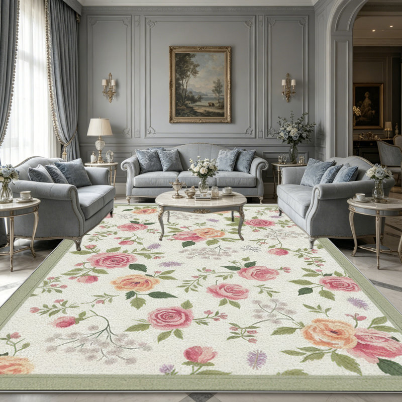 Pink Rose Floralarea rugs for Living Room, Soft and Comfortable, Suitable for all seasons, easy to maintain, machine washable Indoor floor mat, Under Table Farmhouse suitable for Bedroom, Dining Room, Study, Patio, Balcony, Home Decor