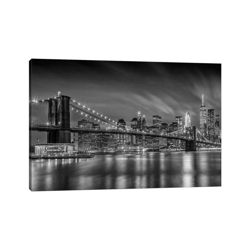 Brooklyn Bridge Nightly Impressions 1 Piece Wrapped Canvas Wall Art, 20.32 cm H x 30.48 cm W