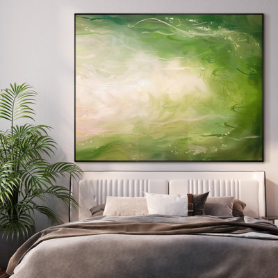 Extra Large Wall Art Fabric Print - Abstract Green and Beige Gradient Nature Illustrations Artwork Decor for Living Room or Bedroom - "Frame Assembly Required (Unfinished Frame)"