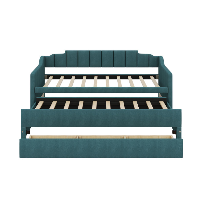 Hedglin Twin Size Upholstered Daybed with Trundle, Green