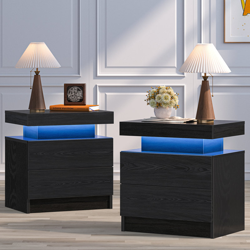 20'' W Particle Board / Chipboard Nightstand, Black Woodgrain, Set of 2