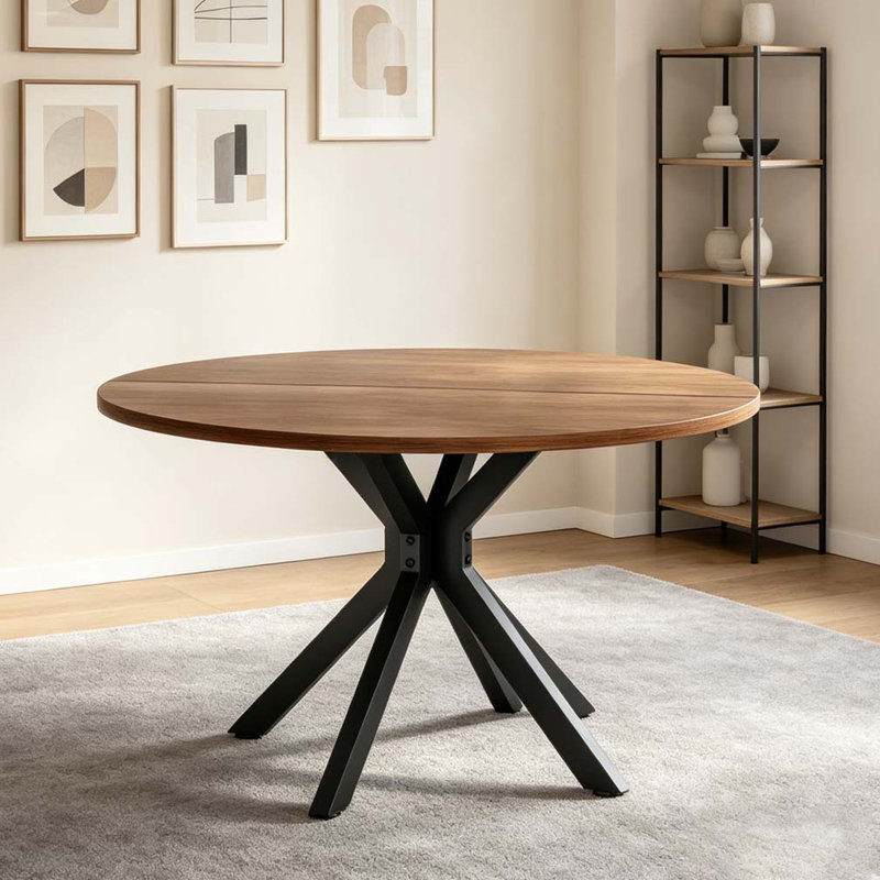 47.2" Solid Wood Round Dining Kitchen Table for 4-6 People, Walnut