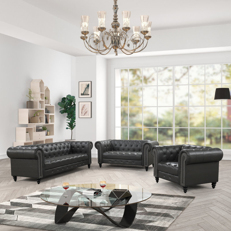 Keyla 3 Piece Leather gel Living Room Set