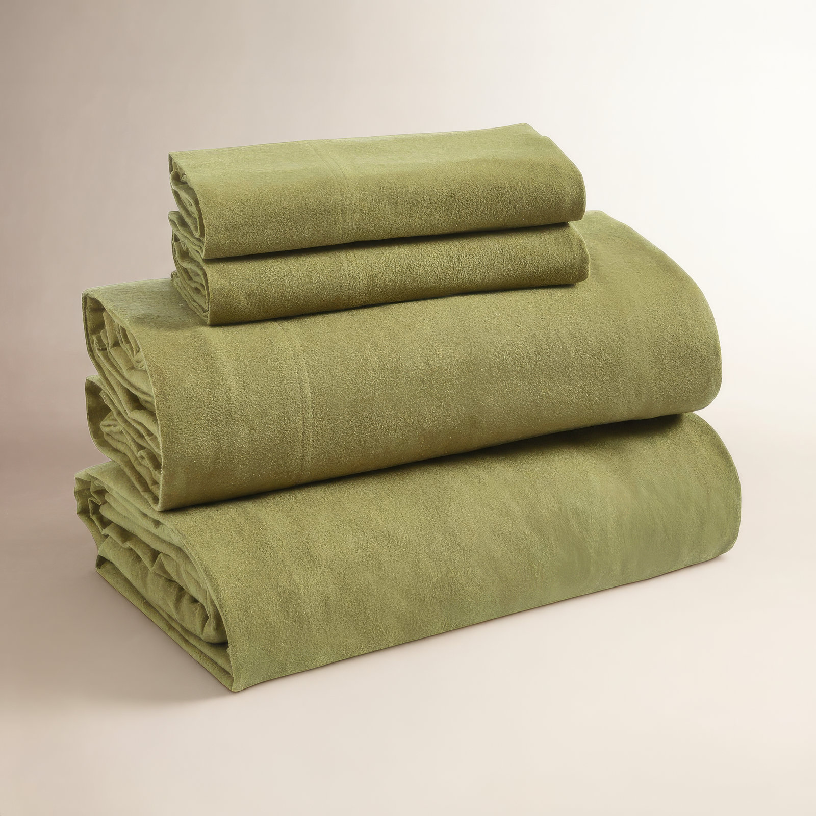 Rome 100% Flannel Cotton Solid Fuzzy Warm Deep Pocket Sheet Set, King Sheet Set with 2 Pillowcases, Sage