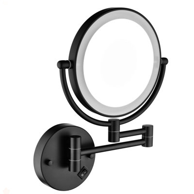 Miroir de maquillage mural grossissant à double face à DEL 8 pouces, extension chromée de 12 pouces, grossissement 1 / 3X, rotation à 360 degrés, miroir de rasage à boutons imperméable
