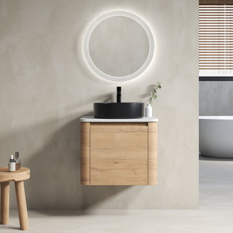 Meuble-lavabo mural 24 po avec lavabo d'art en céramique et porte à fermeture en douceur, emballage KD, contreplaqué