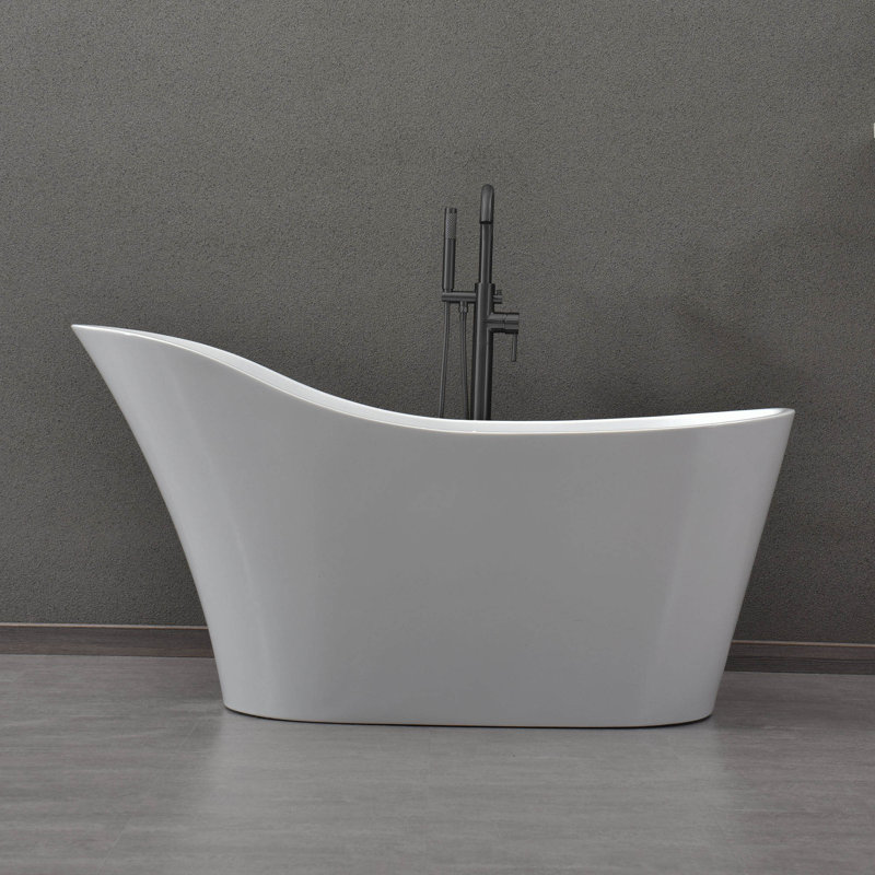 Baignoire de trempage autoportante en acrylique avec drain réversible 59 "x 28", Blanc / bronze huilé