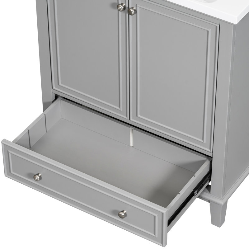 Meuble-lavabo moderne gris en bois massif avec tiroir fonctionnel 30 po