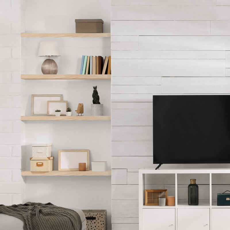  Sorbus Wood Floating Shelves for Wall - Long 24” Solid Wood Wall Shelves for Bathroom Decor, Books, Bedroom & Living Room - Set of 2 Wall Mounted Kitchen Shelves - Natural