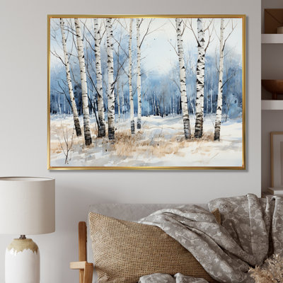 Bois de bouleau blanc et bleu en hiver - Art mural bouleau