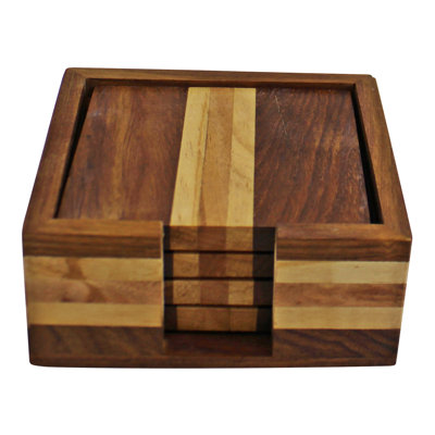 Wood Square 4 Piece Coaster Set