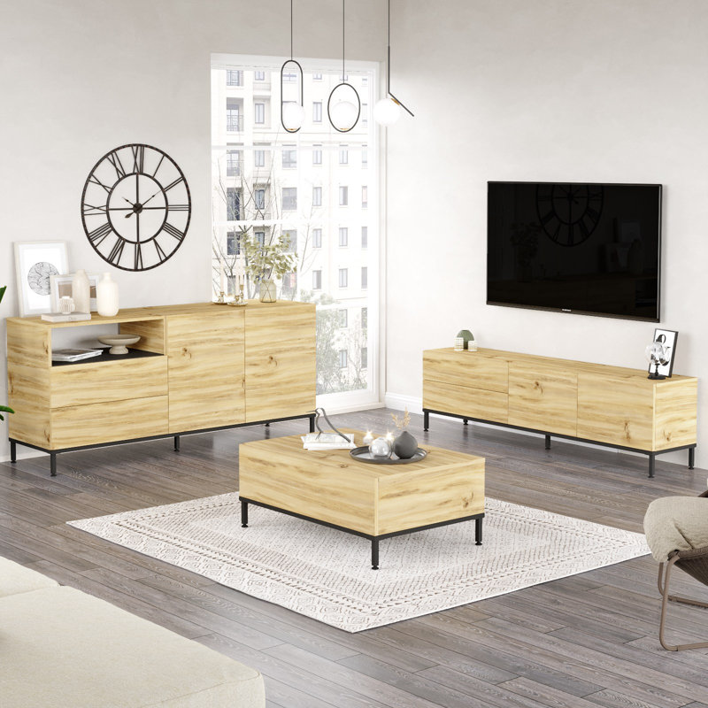 Living Room Furniture Set, Naturel/noir