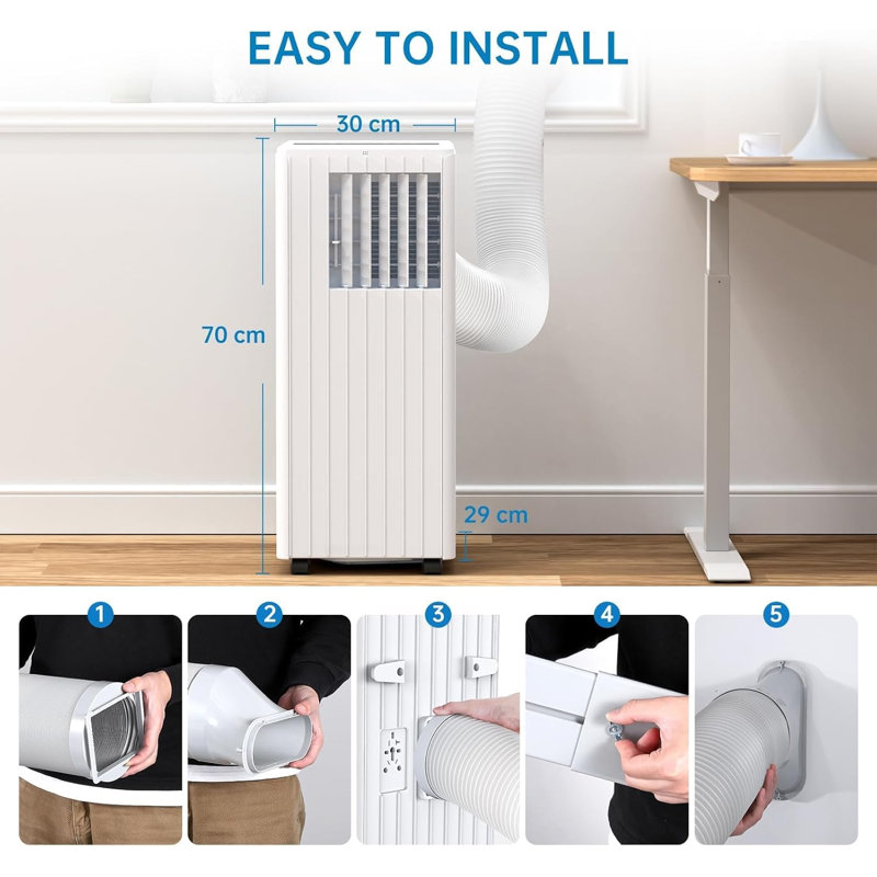 Energy Efficient 3-in-1 Portable Air Conditioner 7000 BTU – Cooling, 36L/Day Dehumidifier, 2-Speed Fan – Quiet Sleep Mode, 24H Timer, Digital Display, Remote, Window Kit – For Rooms up to 300 sq.ft