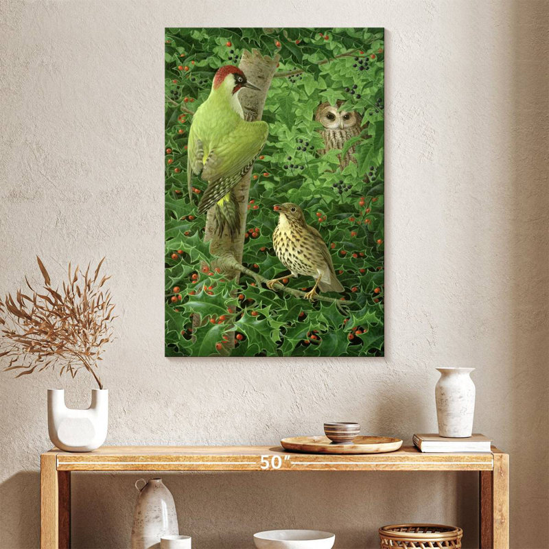 Hibou des bois et muguet, H 39 po x l 26 po