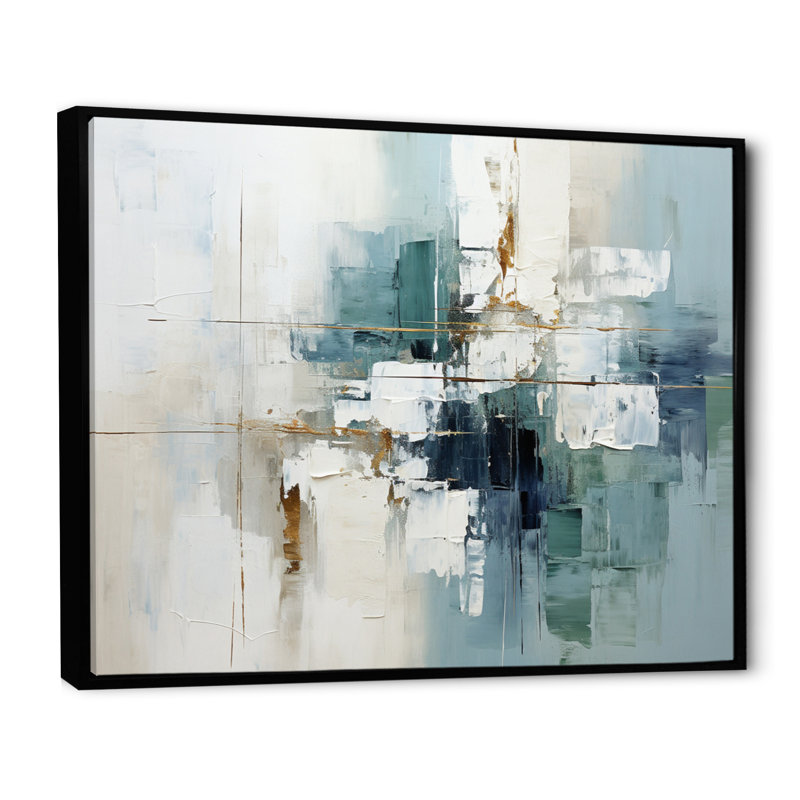 Subtle Serenity I - Abstract Collages, art mural, Cadre flottant noir, H 30 po x l 40 po x P 1,5 po
