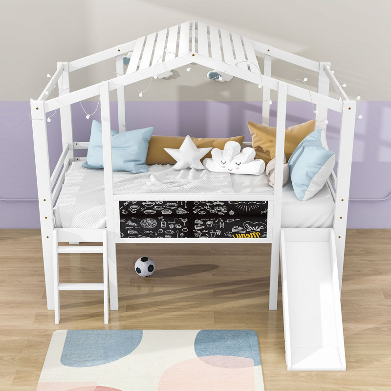 Lit mezzanine simple en bois avec glissade Ambarvale Kids, Blanc