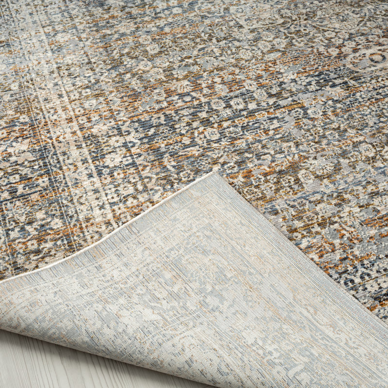 Dmon Floral Area Rug in Blue, Rectangle 8'9" x 11'10"