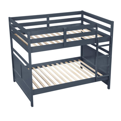 Contemporary Full Over Bunk Bed With Navy Blue Color, Robust Slat Support Bed, Top Capacity 300Lbs