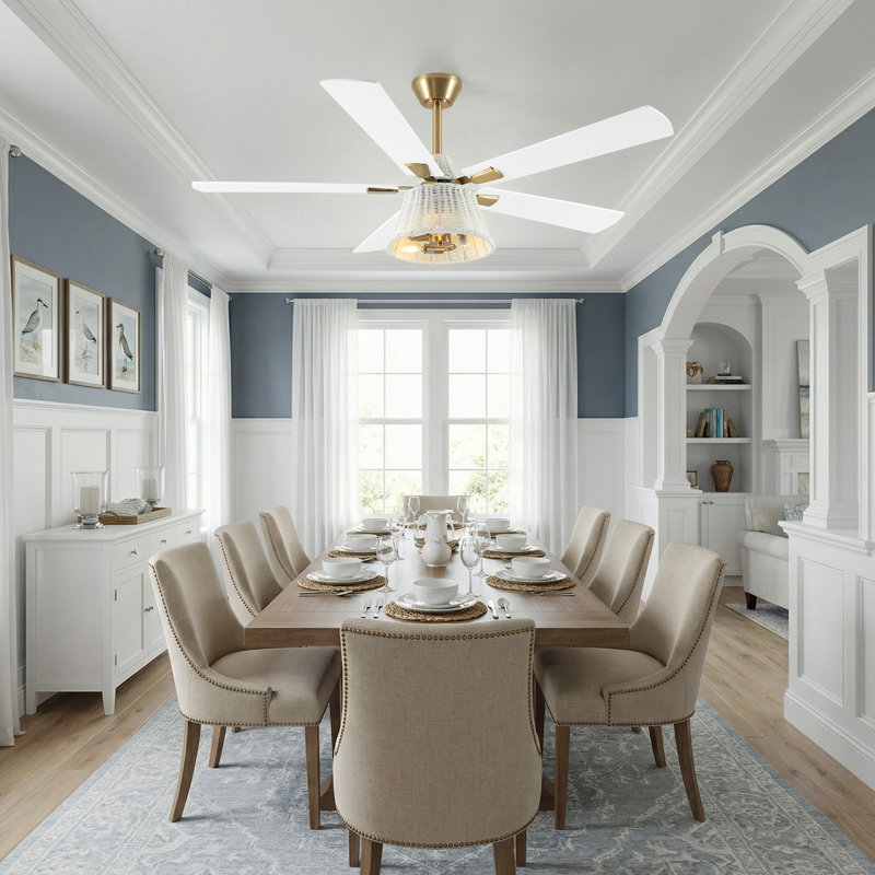 Ventilateur de plafond 52 po en rotin blanc avec ensemble d'éclairage et télécommande