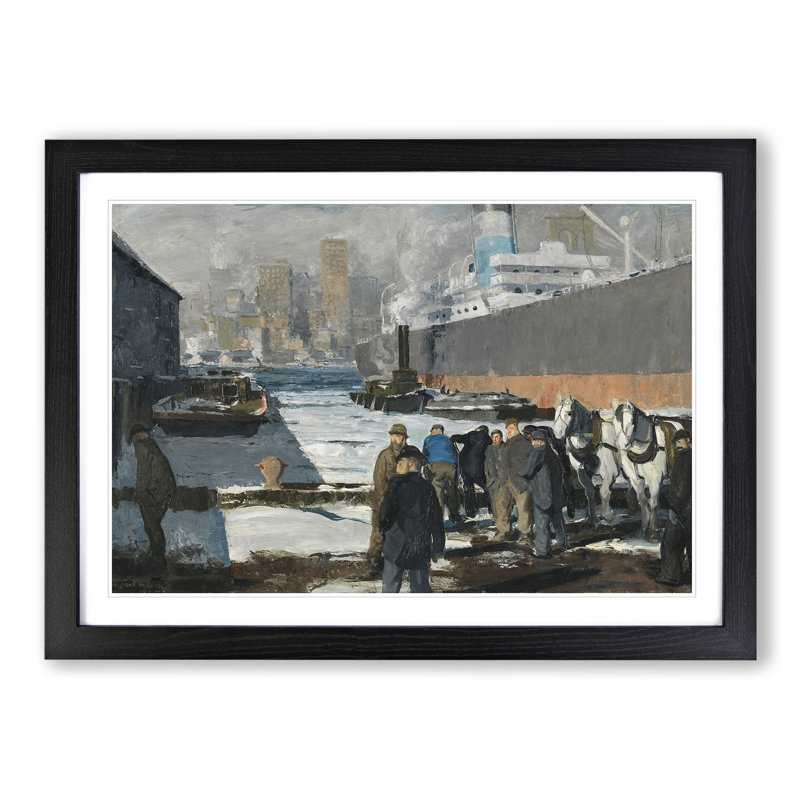 Men of the Docks by George Bellows - Picture Frame Painting, Black Framed, 27cm H x 36cm W x 2cm D