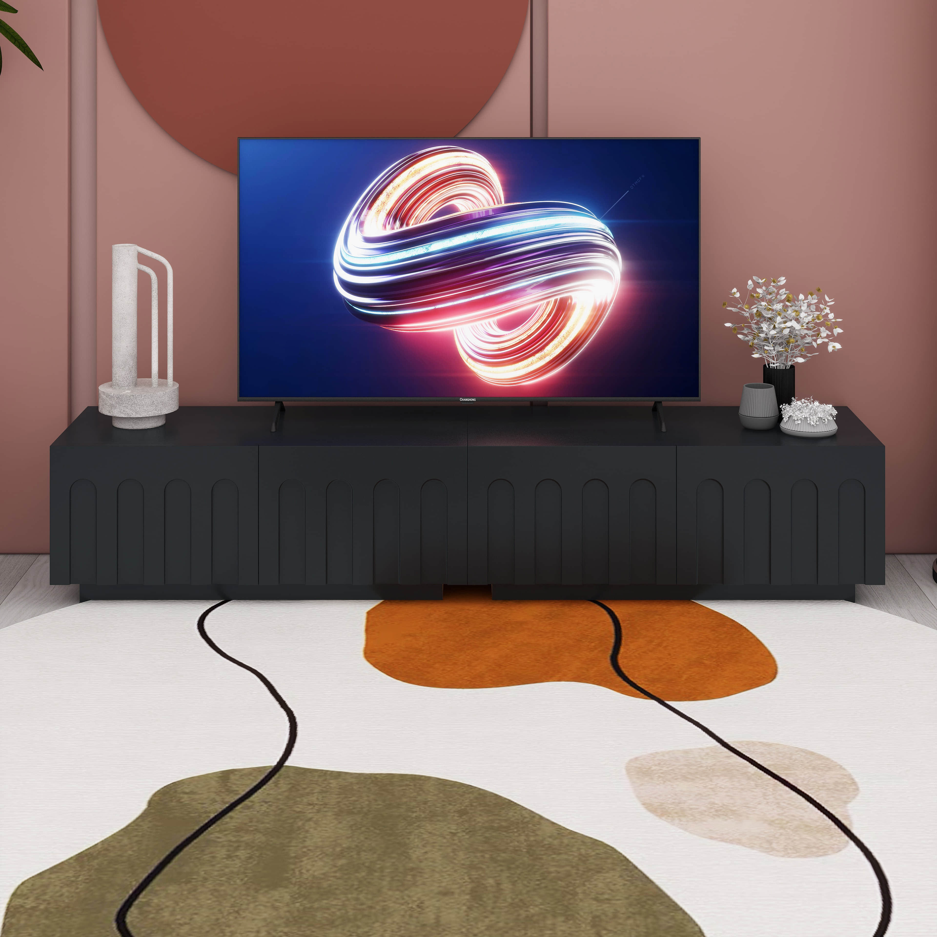 Red Barrel Studio TV Stand With Arched Doors, Modern Dual Purpose ...