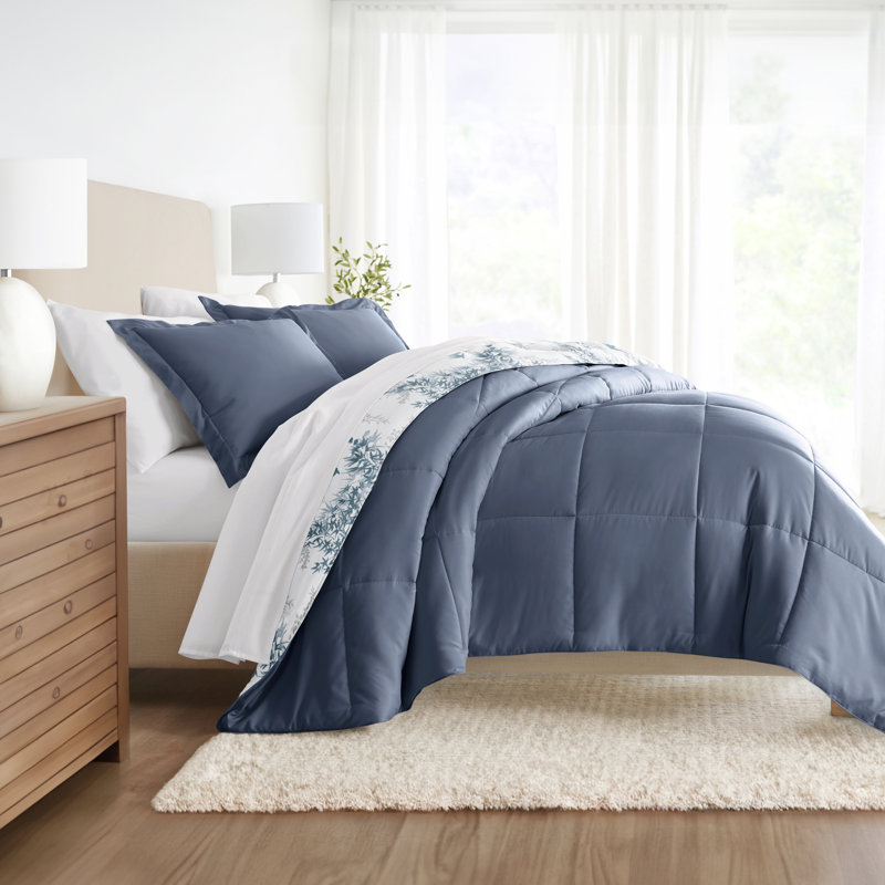 Full Blue Down Alternative Reversible Comforter Set