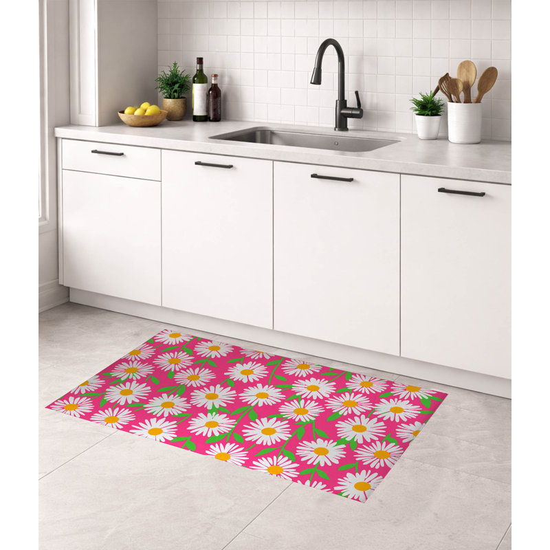 Tapis de cuisine léger Sweet Daisy, Rectangle 5 pi x 7 pi, Rose vif