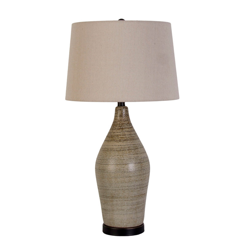 Serene Stone Ceramic Table Lamp - Natural & Matte Black - Set of 2