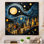Collage de ville bleu et jaune au clair de lune - Art mural en métal paysage urbain