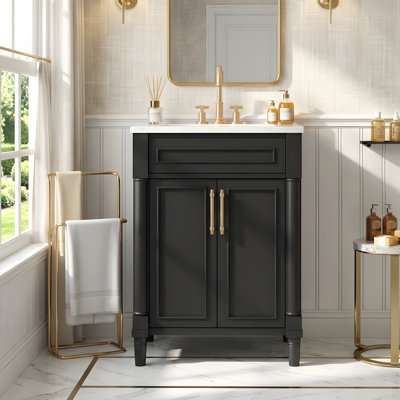 Meuble-lavabo 24 po avec lavabo intégré en céramique, meuble-lavabo simple avec 2 portes et meuble-lavabo simple pour petite et moyenne salle de bain