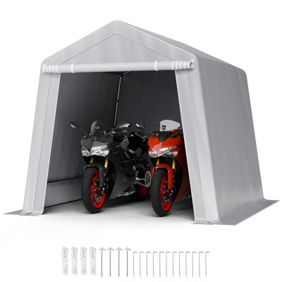Outdoor Storage Shed, 8 x 8 ft Portable Storage Tent with Roll-up Door & Vents, Waterproof Canopy Shed Shelter, Heavy Duty Frame, Patio Garage Carport for Motorcycle, Lawn Mower, Bike, Grey