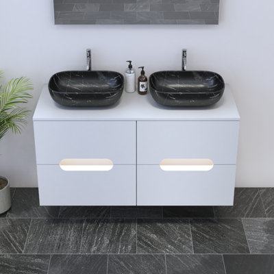 Meuble-lavabo double 47,2 po avec plateau Kashden