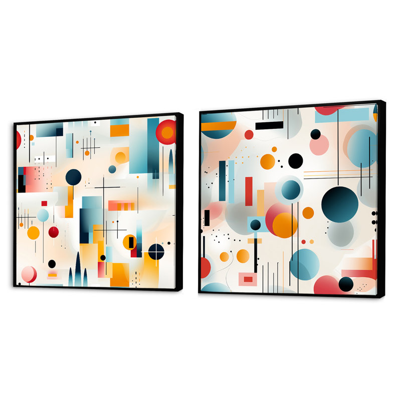 Crisel - Ensemble de 2 collages carrés à formes abstraites, Cadre flottant noir, H 16 po x l 33 po