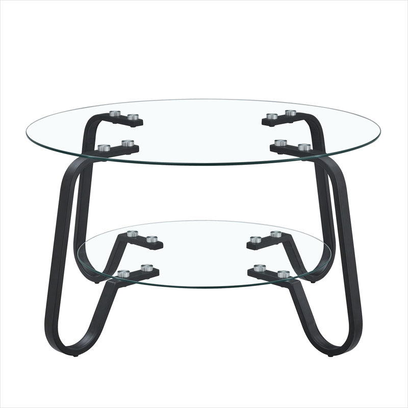 Table basse carrée en verre trempé avec structure en métal noir élégant, 31,5 pouces, double couche, pour le salon