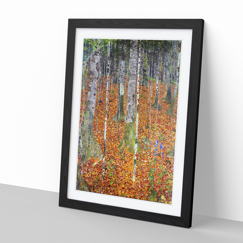 Birch Forest by Gustav Klimt - Picture Frame Painting on MDF, Black Framed, 65cm H x 48cm W x 2cm D