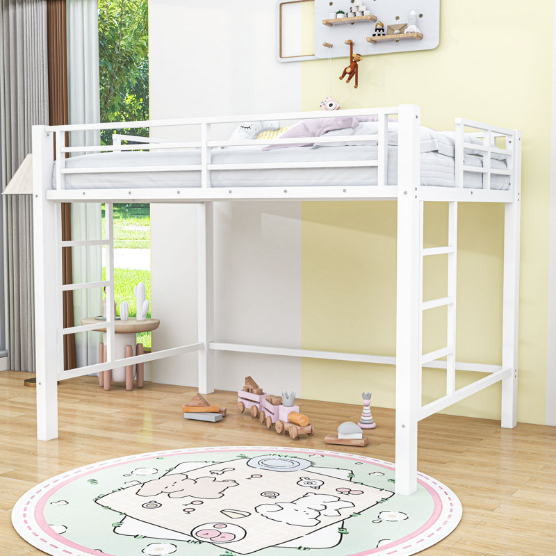 Classic Metal Loft Bed with Dual-Side Ladders, Queen