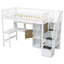 Lit mezzanine en bois avec bureau, lumières DEL, tablettes de rangement, armoires et escalier-1586627760