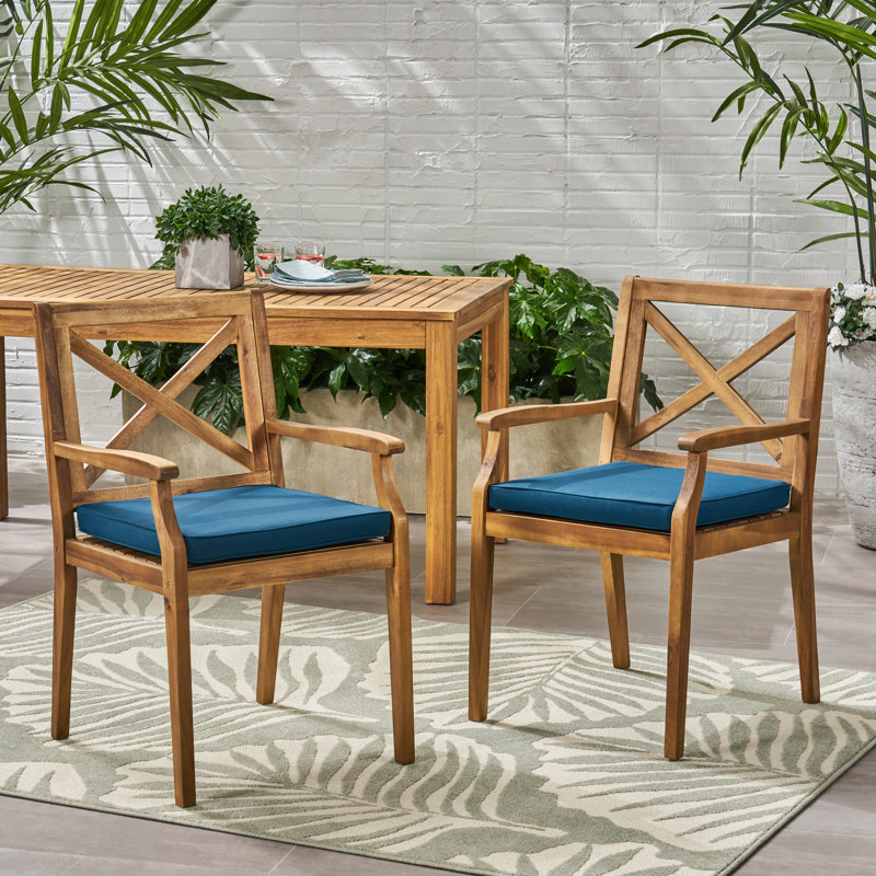 Chaise de salle à manger de 2 avec coussins bleus pour les espaces extérieurs - Design classique, construction, jardin idéal, cour arrière, chaises de piscine 2Pcs