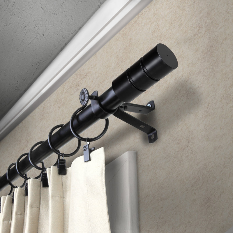 Billie-Claire Steel Adjustable 0.81'' Single Curtain Rod, Black, 18" - 28" W