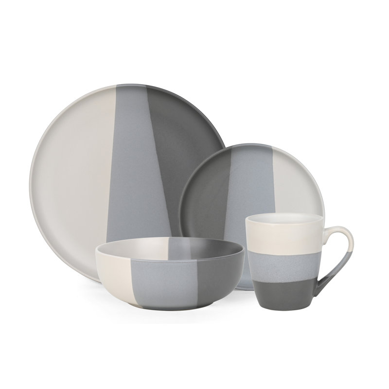 Waterside 16pc 3 Tone Dipped Grey Porcelain Dinner Set