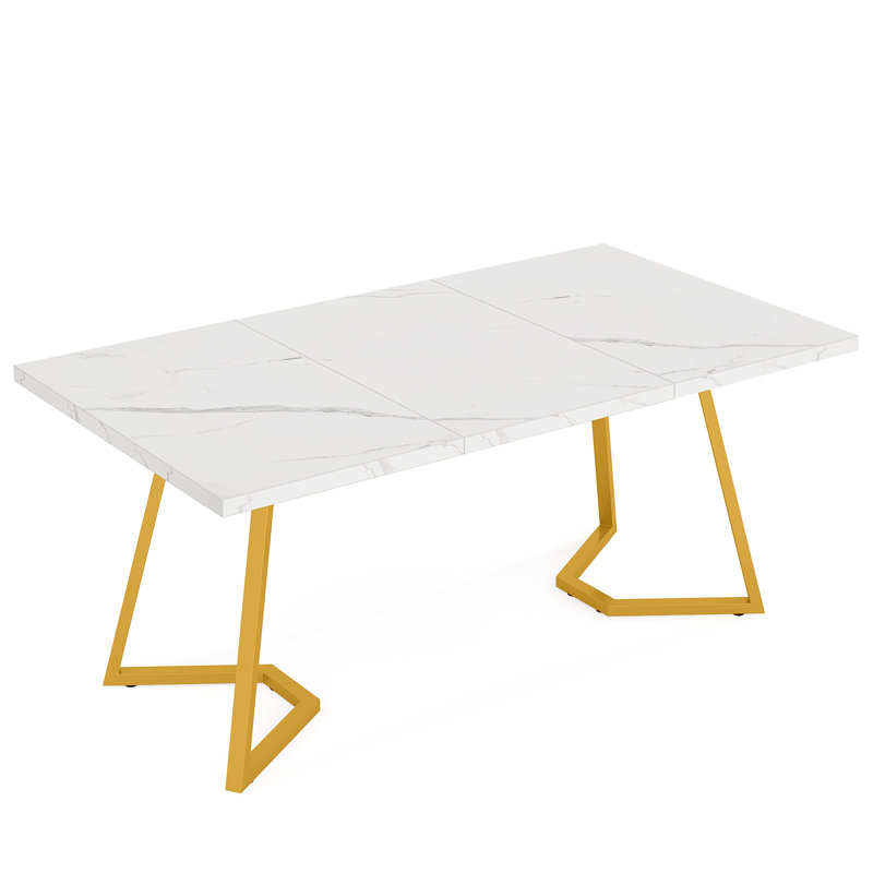 Unfinished Metal Base Dining Table, White, Gold