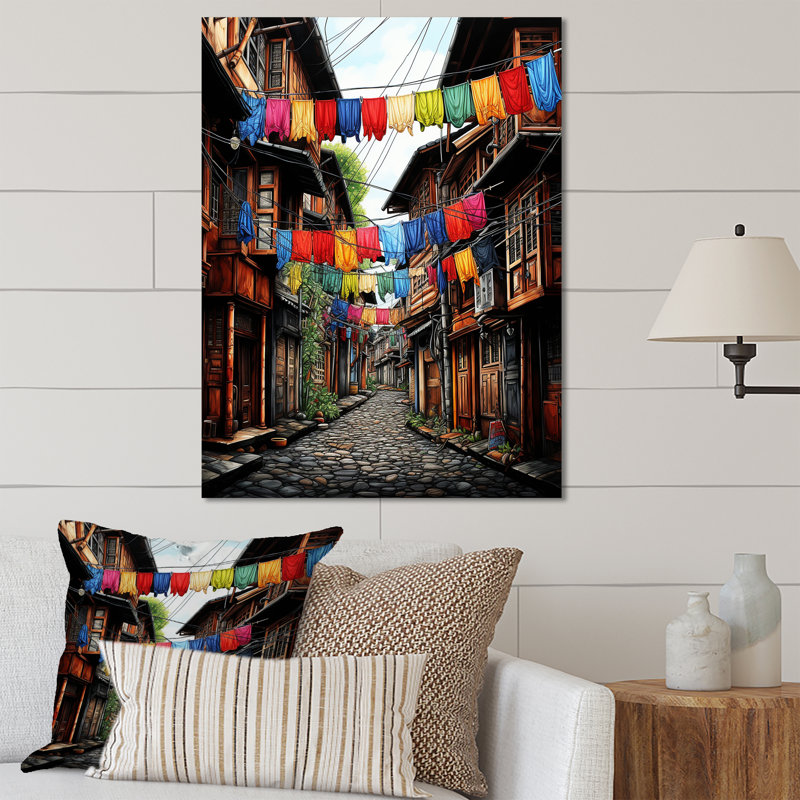 «Colorful Laundry Laundry In City II», art mural en métal, H 32 po x l 24 po x P 1 po