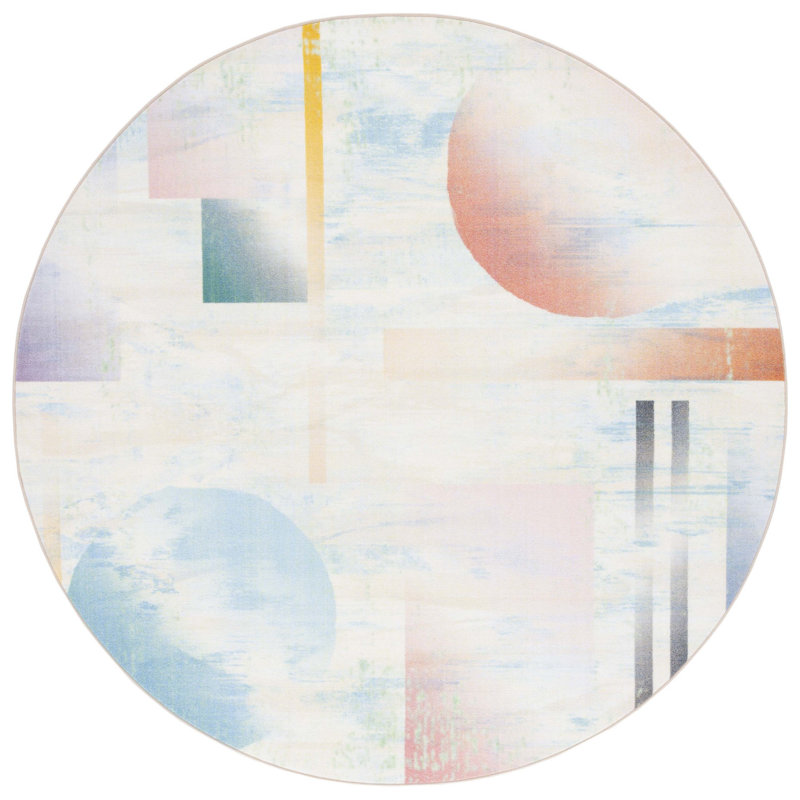 Natoyia Performance Machine Washable Geometric Rug, Round 6'7"