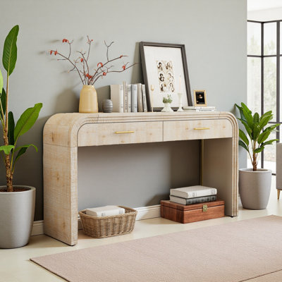 Console à silhouette rétro unique avec style ouvert, deux tiroirs supérieurs pour l'entrée, la salle à manger et le salon